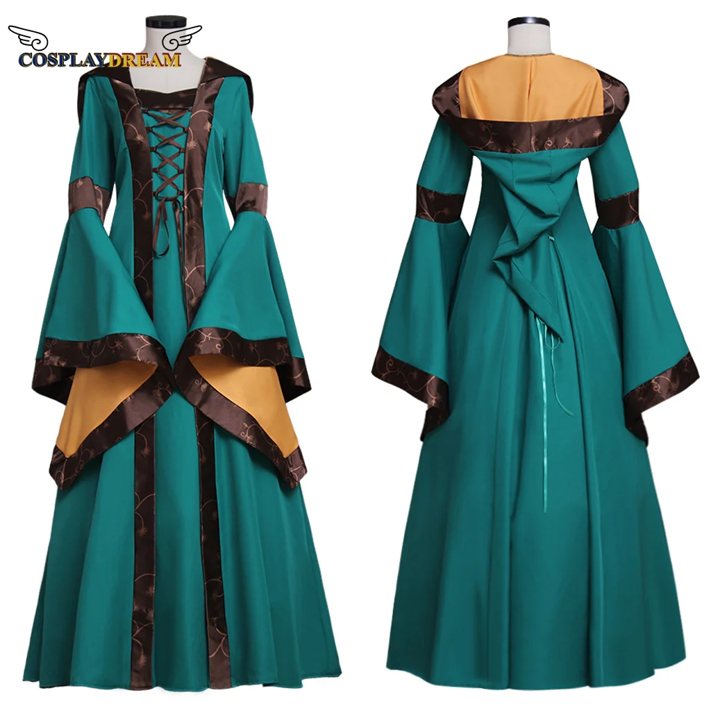 

Женское длинное платье с рукавами-колокольчиками, платье вампира, ведьмы, средневековое длинное платье для женщин, платье для косплея ведьмы на Хэллоуин