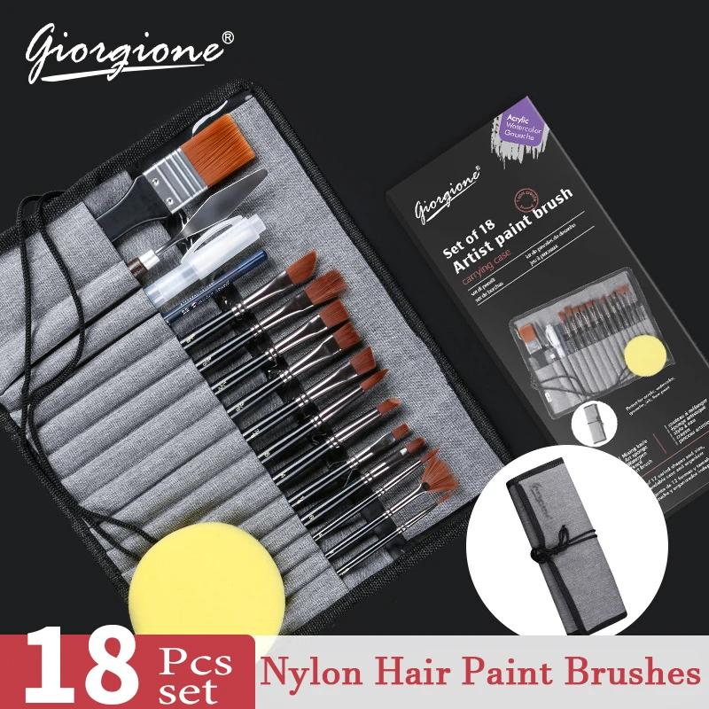 Multi-purpose Nylon Hair Watercolor Brush Set 18 Pcs Acrylic Paint Brushes Set Canvas Oil Painting Tools Material Art Supplies