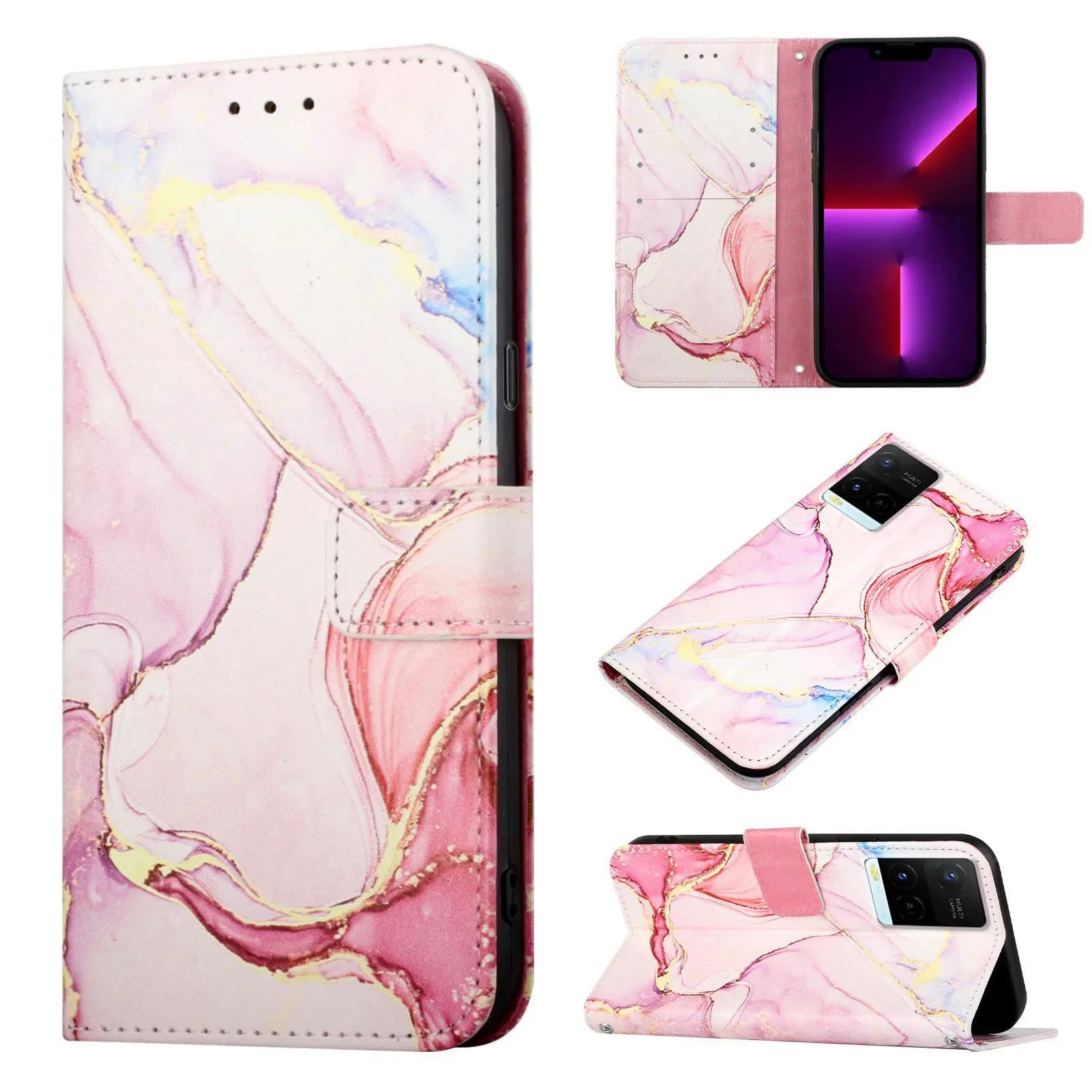 

Fashion Marble Painting Pattern Leather Phone Wallet Case Stand For Vivo Y21 Y21s Y33s Magnetic Card Slot Flip Book Cover Bag