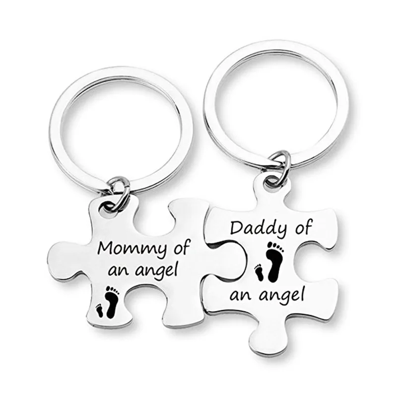 

2023 New Fashion Mom Dad An Angel Keychain Stainless Steel Keyring Jewelry Accessories Pendant Gift