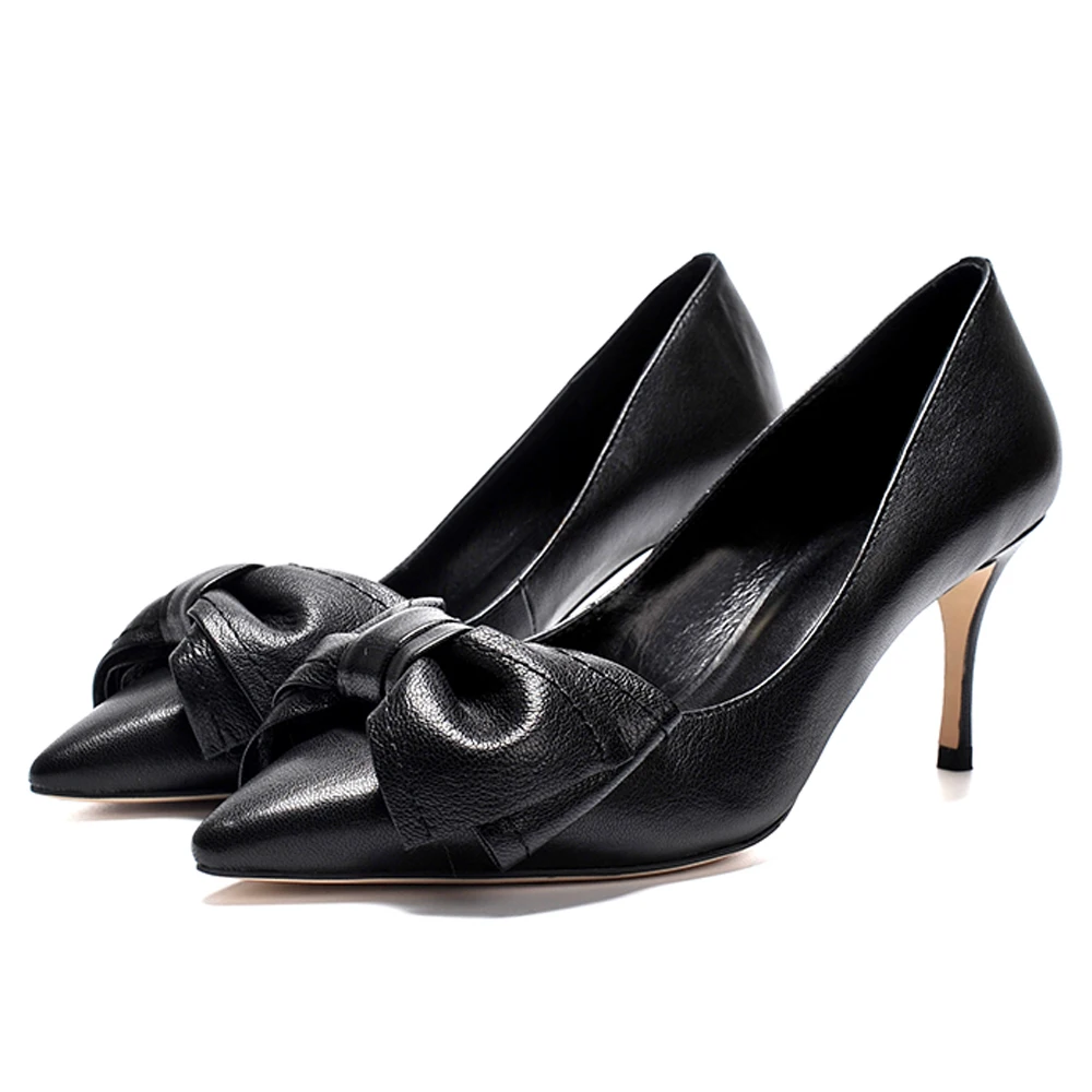 

Lovirs Women's Cute Bowknot Mid Heel Slip on Pumps Stiletto Pointy Toe Heels Party Dress Office Lady Shoes Plus Size US5-15