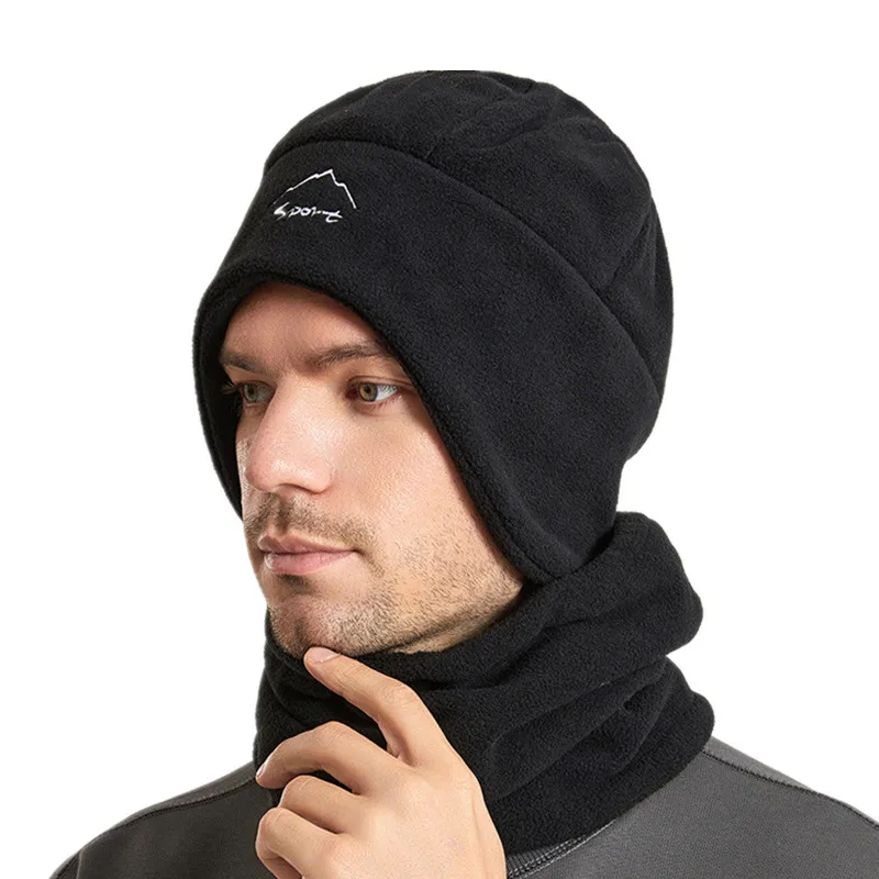 

Winter Beanies Snood Sets Fleece Warm Cap Casual Outdoor Sports Neck Warmer Thicken Soft Black Scarf Balaclava Hat for Men Women