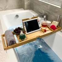 portable wood bathroom tray set vanity adults retractable bathtub tray bathroom organizer plateau baignoire home accessories