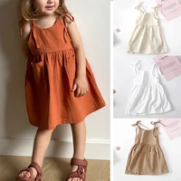 casual dress children girls summer solid suspender with pocket cute clothes for 2 6t girls princess wedding party gift costume