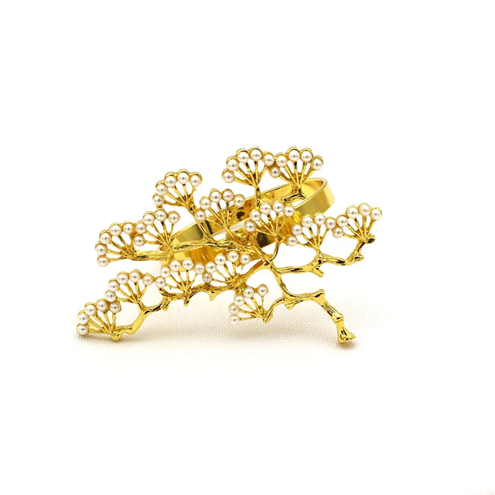 

Metal alloy pine tree pearl flower napkin ring Western food tabletop decoration etiquette decorations for hotel wedding parties