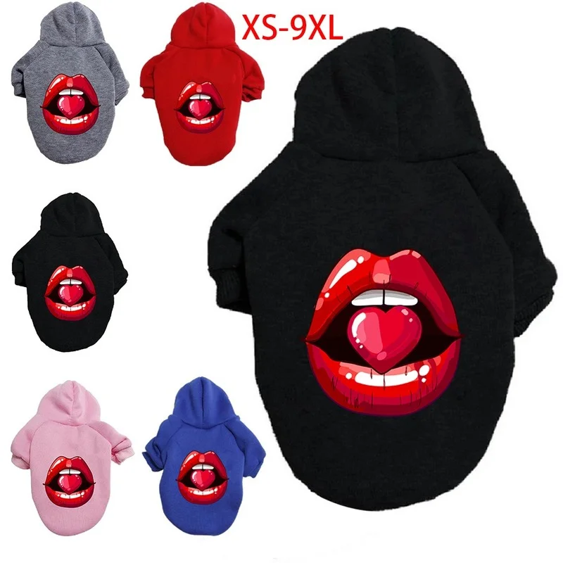 

Red Lips Pattern Dog Hoodie Large, Medium and Small Dog Coat Plus Velvet Warm Pet Clothes Golden Retriever Teddy Schnauzer