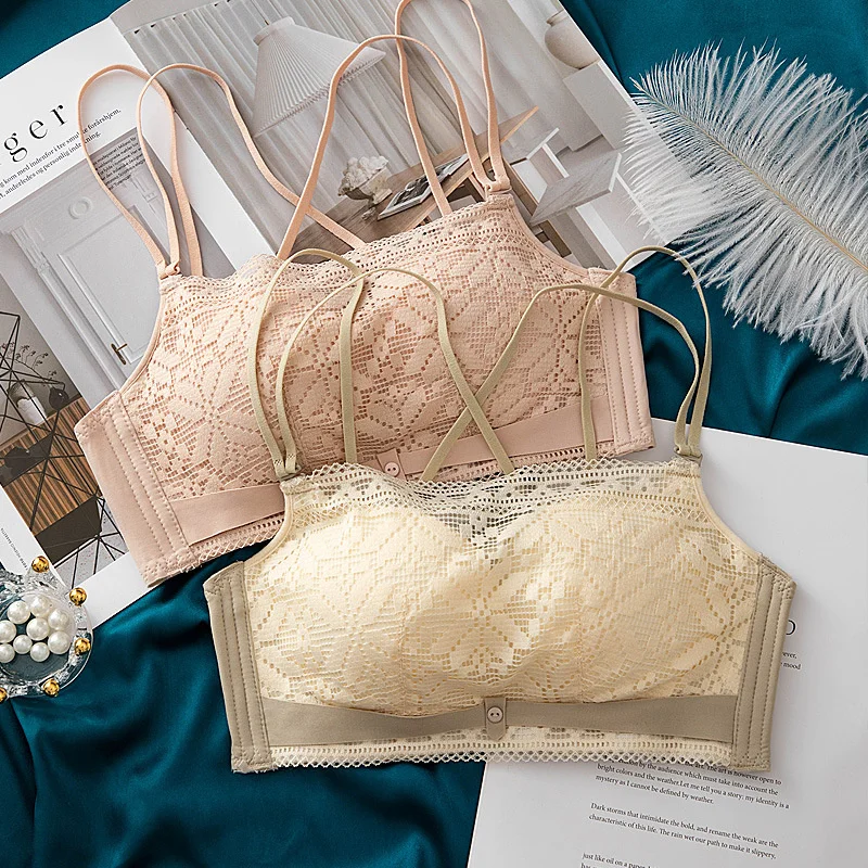 

Medium Thick Cup Small Chest Underwear, Beautiful Back, Thin Shoulder Strap, Anti Tarnish Underwear, Rimless Lace Women's Bra