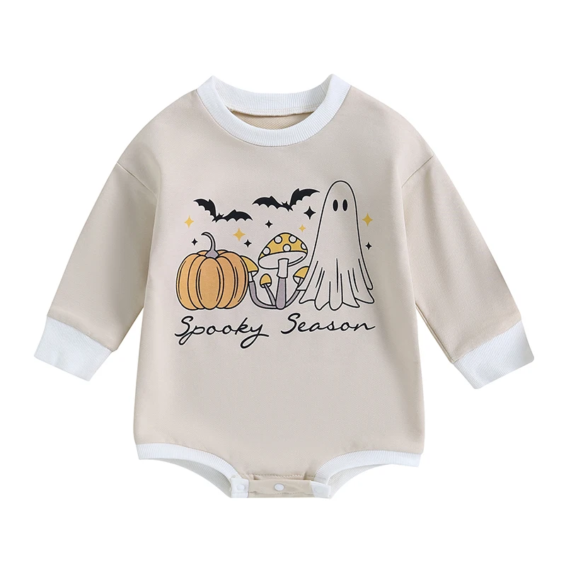 

Baby Girls Casual Crewneck Romper Long Sleeve Letter Pumpkin Pie Print Halloween Clothes Bodysuit