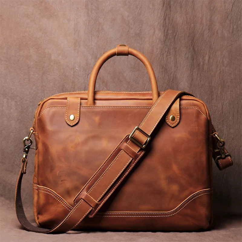 

Laptop Briefcase Handbag Bags Document Men's Business Bags Men's Vintage Genuine For Office Male Leather Totes Bags