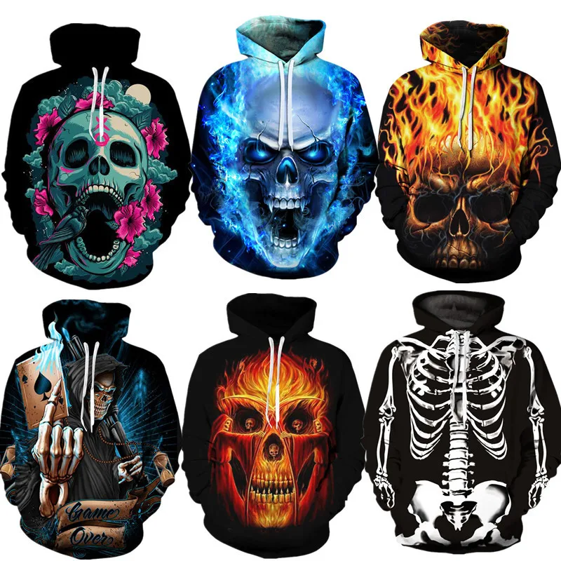 

Толстовка с капюшоном для мужчин и женщин, свитшот с 3d-цифровым принтом черепа, Модный пуловер, худи, одежда на заказ