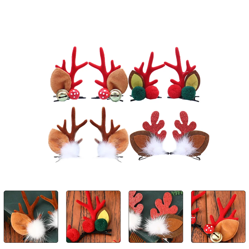 

4 Pairs Decorative Headwear Kid Hair Accessory Elk Hairball Xmas Children Headdress