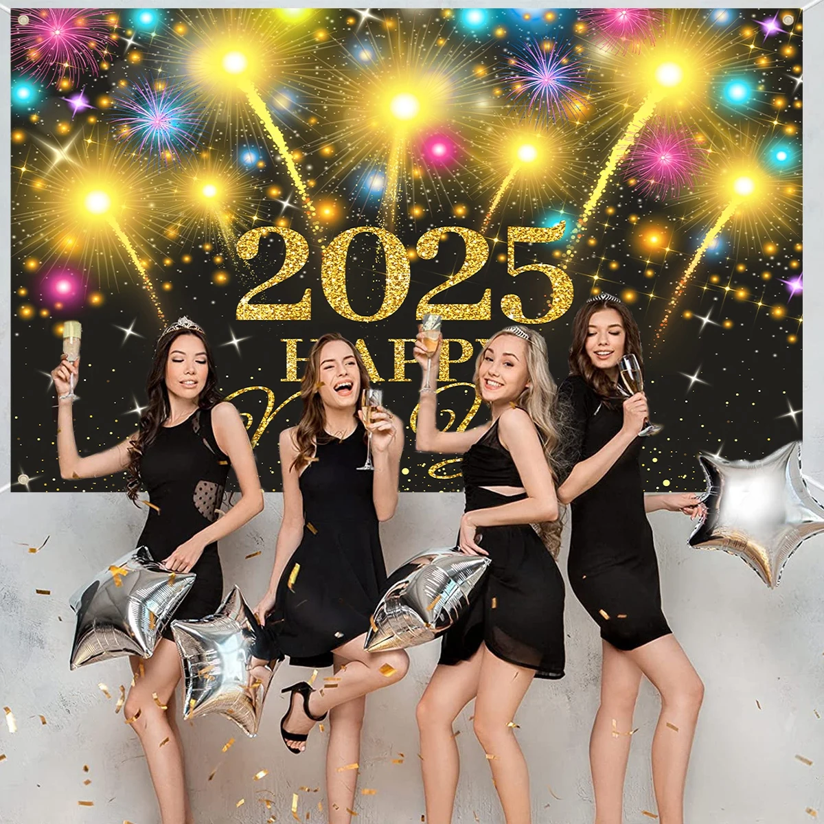 Черный золотой Новогодний фон баннер 2025 с новым годом Рождество фотоподарки