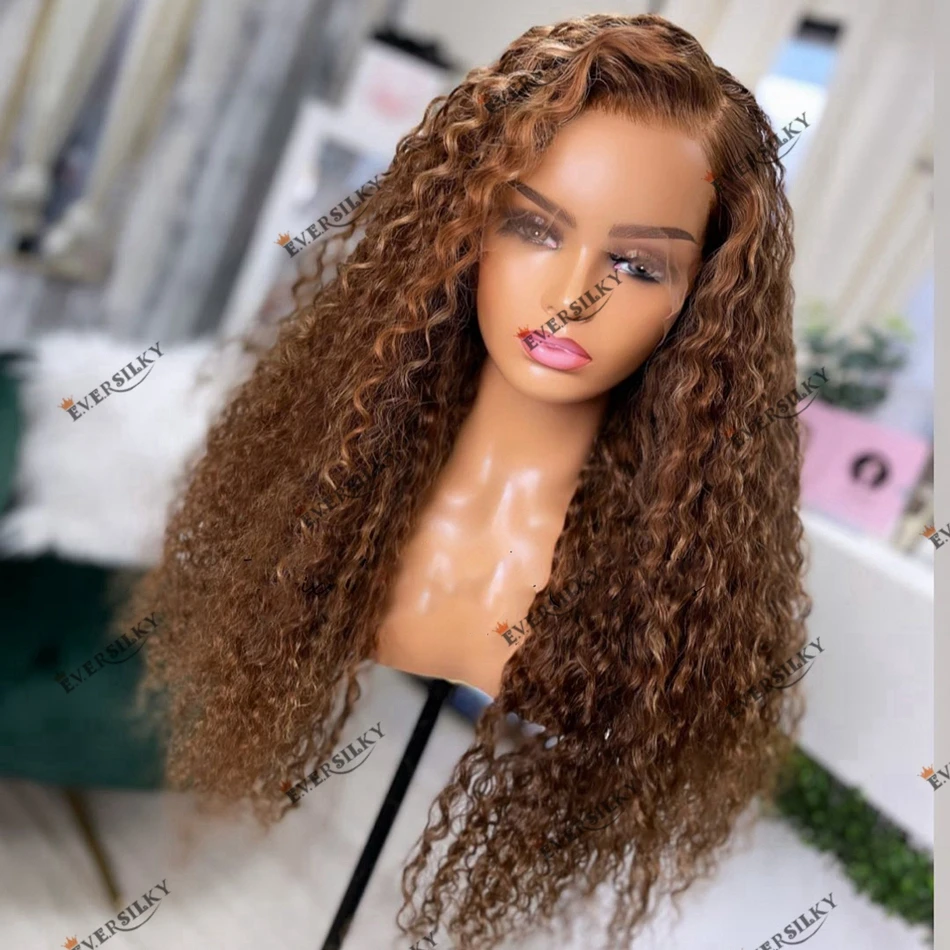 Pre Plucked Natural Hairline Kinky Curly Light Ash Brown Remy Indian Human Hair Lace Front Wig for Women 200 Density 13x6 Wig