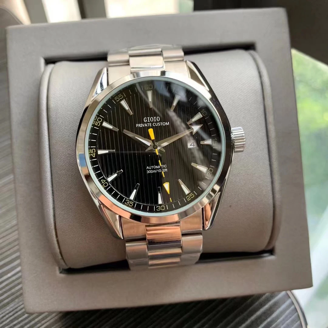 

mens Automatic Mechanical watch Blue Black Leather
