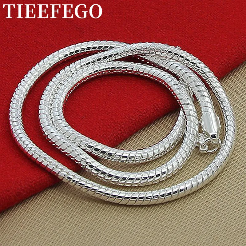 

TIEEFEGO 925 Sterling Solid Silver 3mm 18/20/24 Inch Snake Chain Necklace For Woman Man Fashion Wedding Engagement Party Jewelry