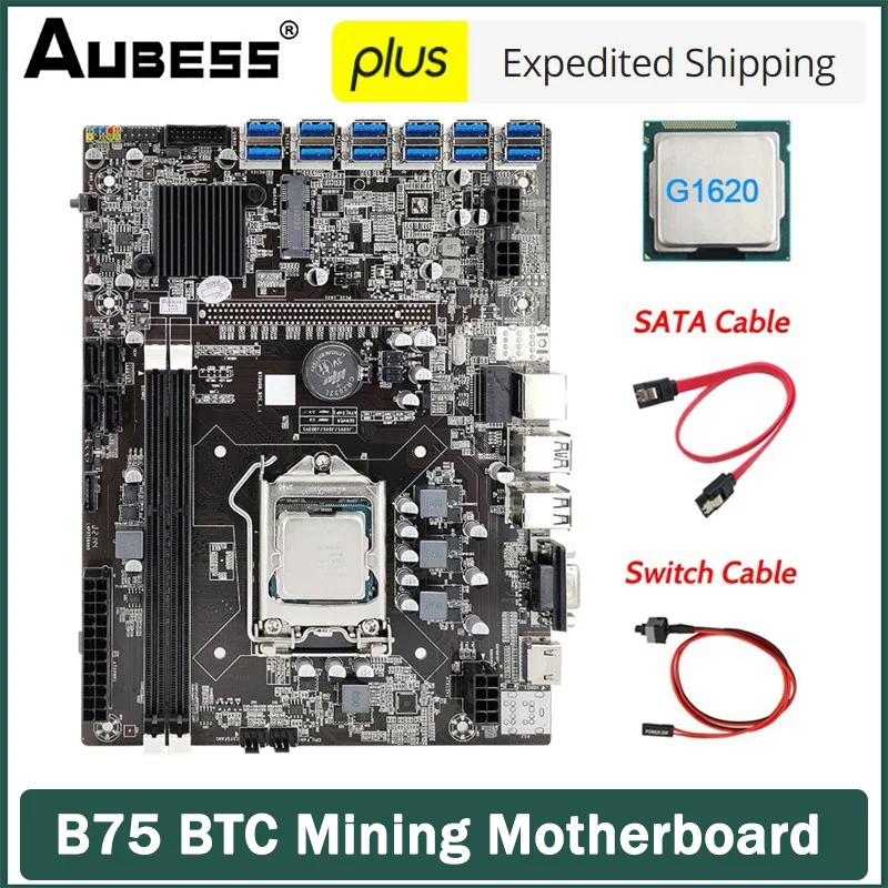 

Материнская плата Aubess B75 BTC для майнинга + процессор G530 + кабель SATA + кабель переключения LGA1155 8 * PCIE на USB поддержка 2 * DDR3 B75 USB материнская плата ...