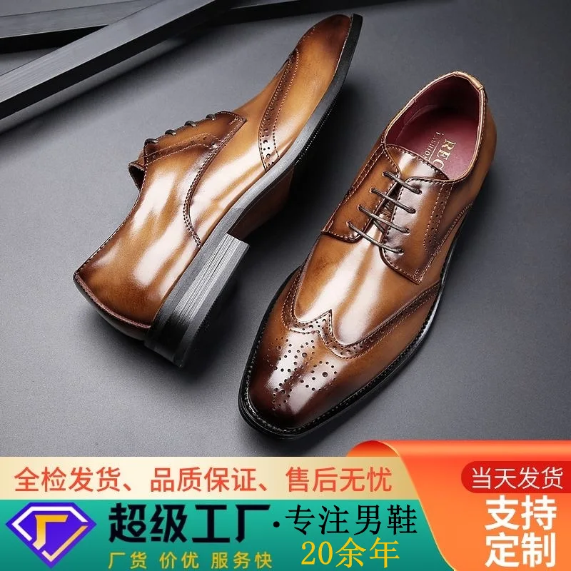 

Мужские классические кожаные туфли, черные туфли из натуральной кожи, на шнуровке, с острым носком, в британском стиле, 2023