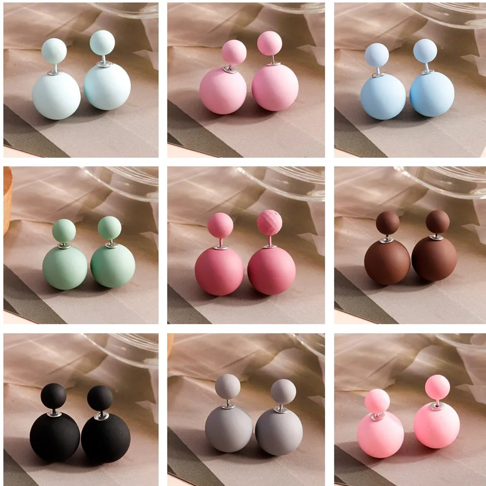 New Candy Colors Double Side Big Pearl Stud Earrings for Women Rubber Crystal Ball Earrings Girls Party Jewelry Gifts