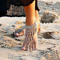 retro antique silver color exaggerate water drop tassel chain toe ring anklet boho beach foot jewelry barefoot anklets for women