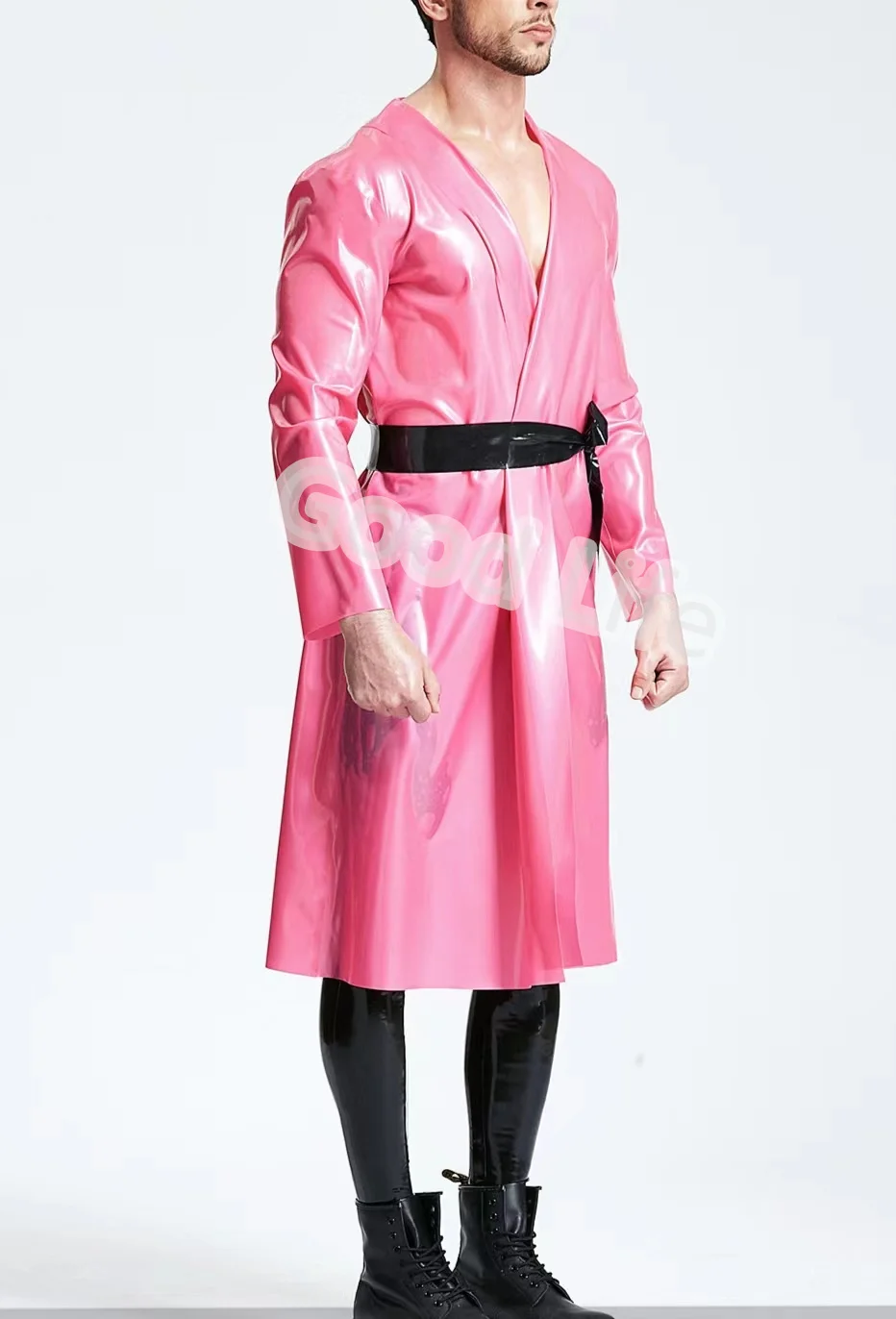 100% латексный мужской костюм кошки Gummi розовая Женская длинная красивая