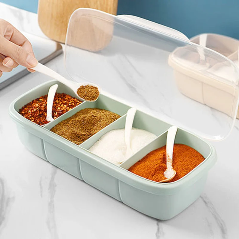 

Kitchen Gadgets 3/4 Grids Salt Pepper Seasoning Box Spice Jar Powder Sugar Bowl Condiments Storage Container Transparent Cover