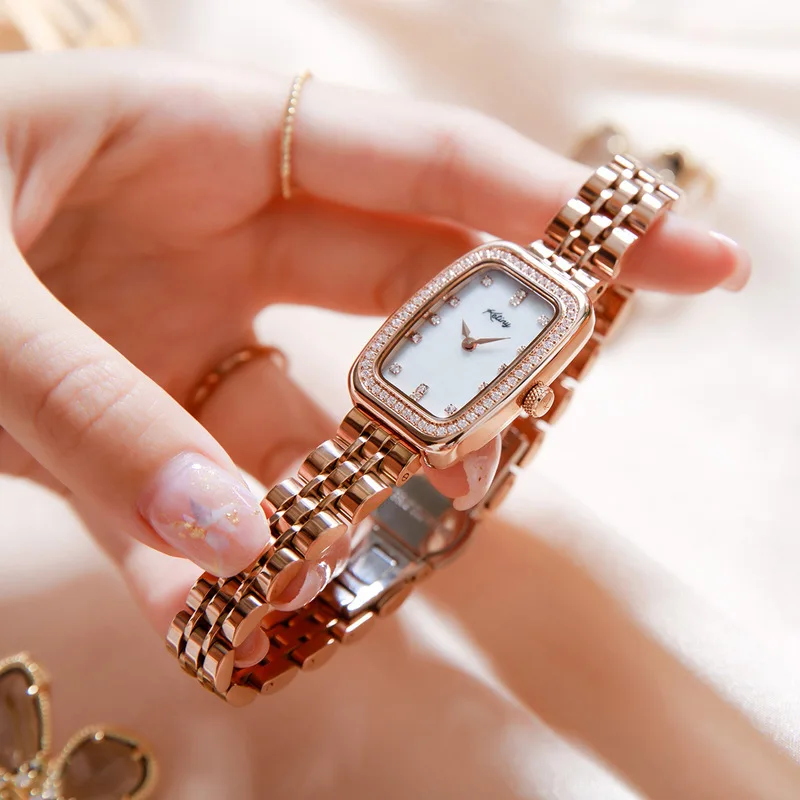 Cadini brand female waterproof quartz watch small square watch with diamond ring