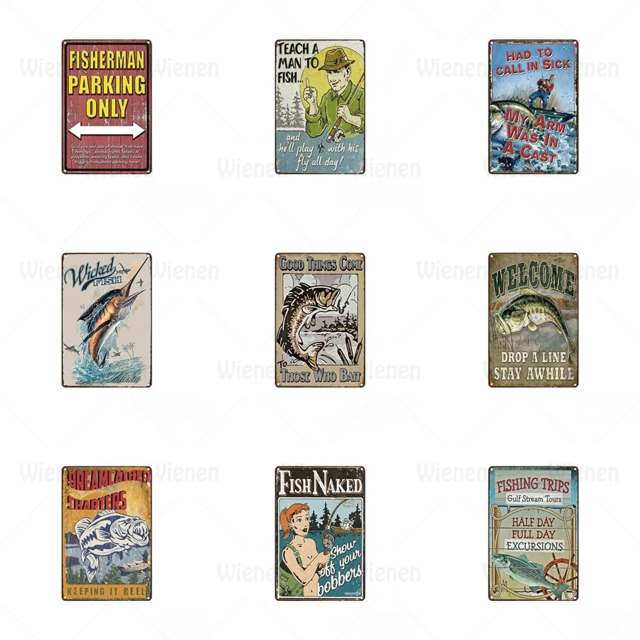 

Металлическая флейта, Жестяная Табличка для рыбалки, металлическая Оловянная живопись, железная пластина для фермы, рыболовной фермы, мета...