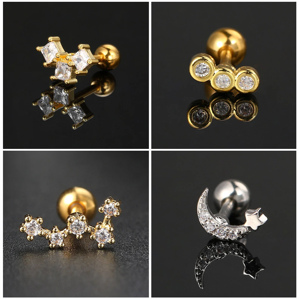 Серьги для пирсинга женщин серьги-кольца с кристаллами цветком звездой хрящем 1