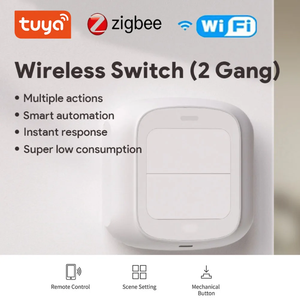 

Tuya WiFi ZigBee Control Smart Wireless Switch Push Button Controller 6 Scene Switch Automation Scenario 2 Gang Smart Home