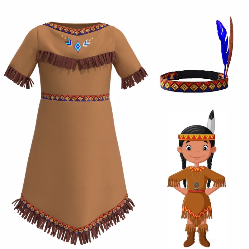 Африканский костюм для косплея девочек с индийским и американским головным