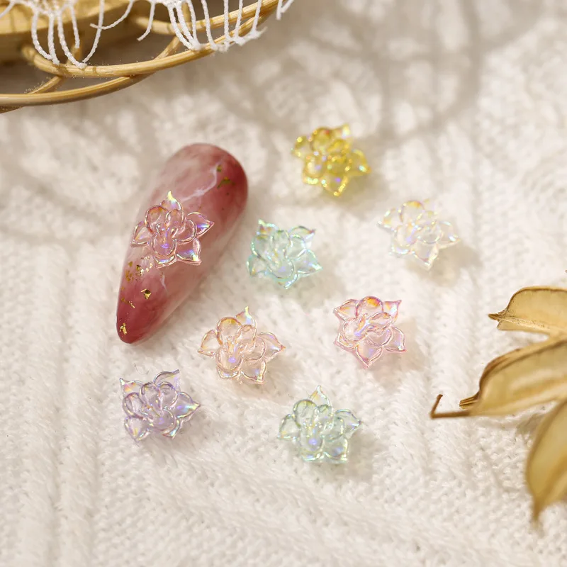 

50Pcs AB Color Lotus Nail Resin Jewelry 8mm Multi-Layered Flower Rhinestones For Nails Gel Polish 3D Nail DIY Supplies Gem Stone
