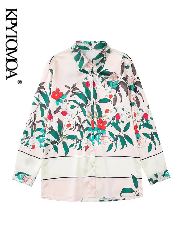 

KPYTOMOA женские Модные свободные Атласные Рубашки с цветочным принтом винтажные женские блузки с длинным рукавом на пуговицах шикарные топы