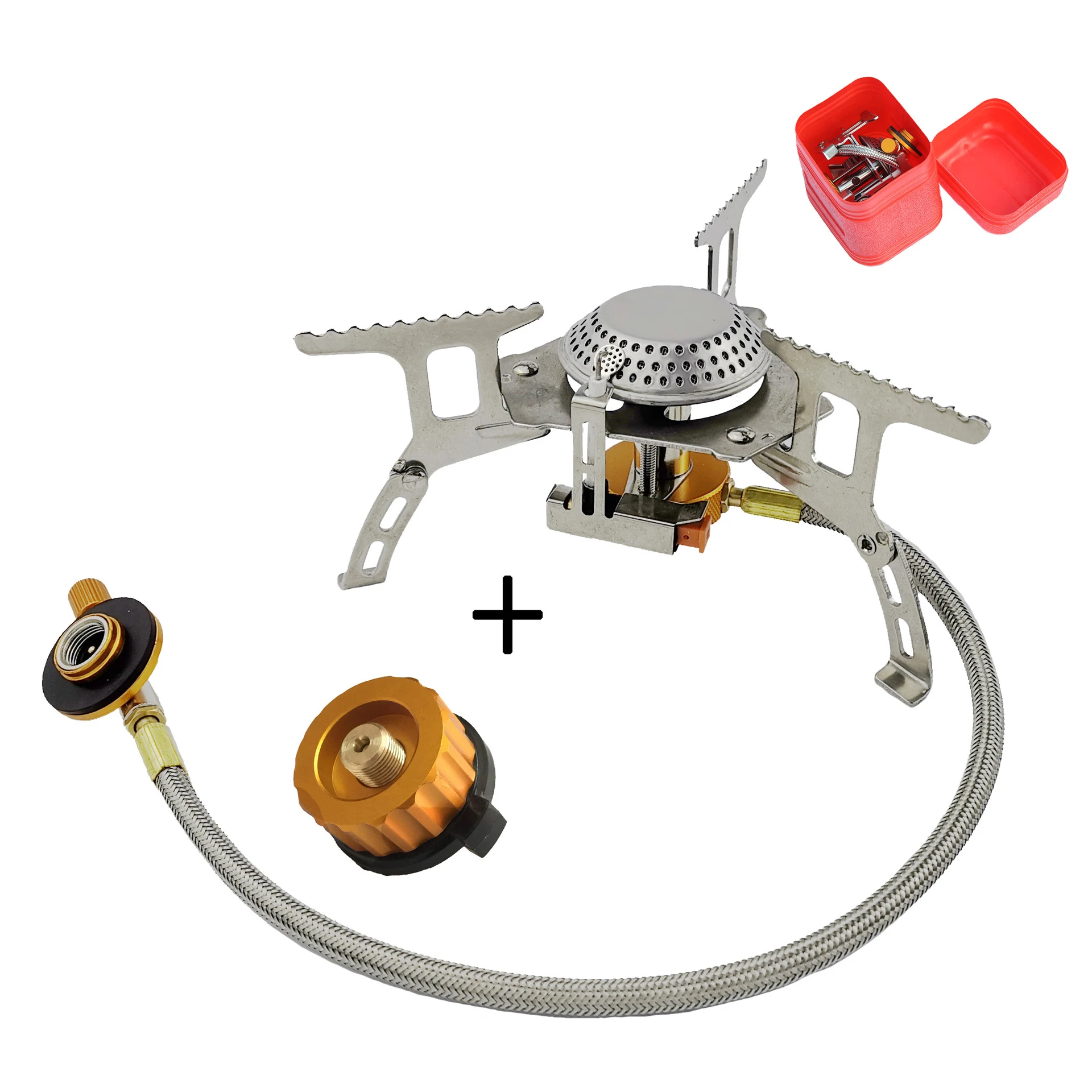 

Camping Stove with Piezo Ignition, 3500 W Foldable Camping Gas Stove with Carry Box and Adapter for Outdoor Trekking Picnic