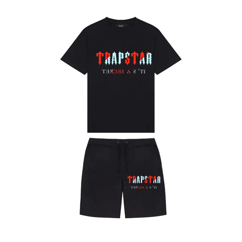 New Brand TRAPSTAR Men's Clothing T-shirt Tracksuit Sets Harajuku Tops Tee Funny Hip Hop Color T Shirt+Beach Casual Shorts Set