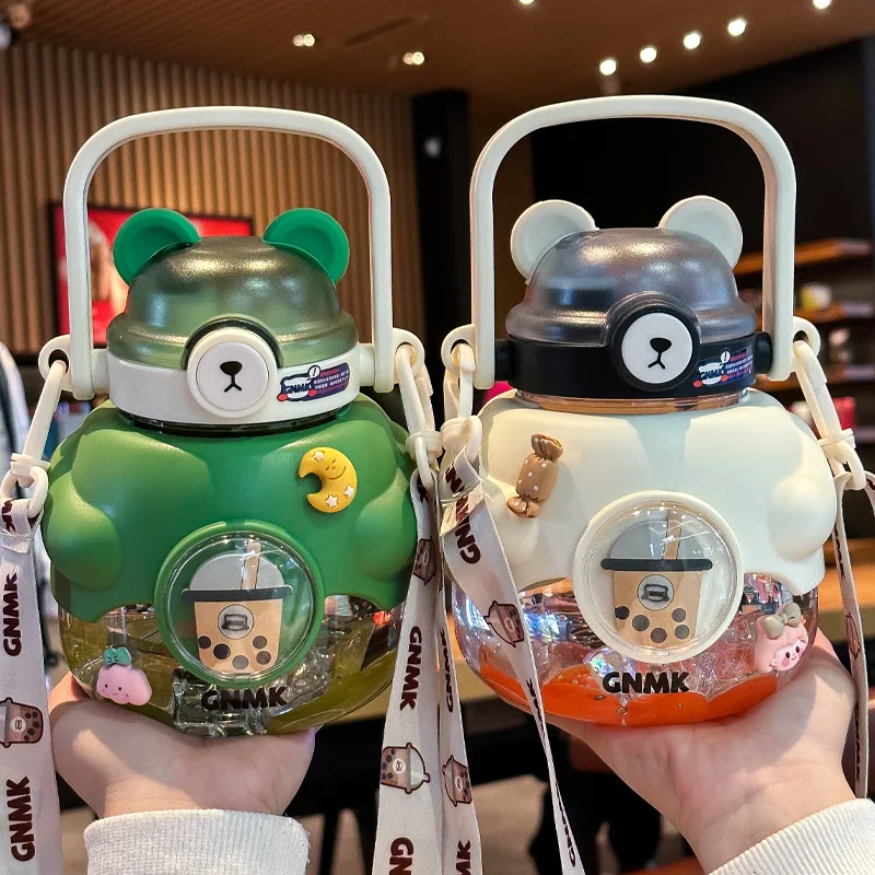 

Large-capacity Double Drinking Cup Female Belly Cup Children's Kettle Straw Plastic Cup Water Bottle with Straw
