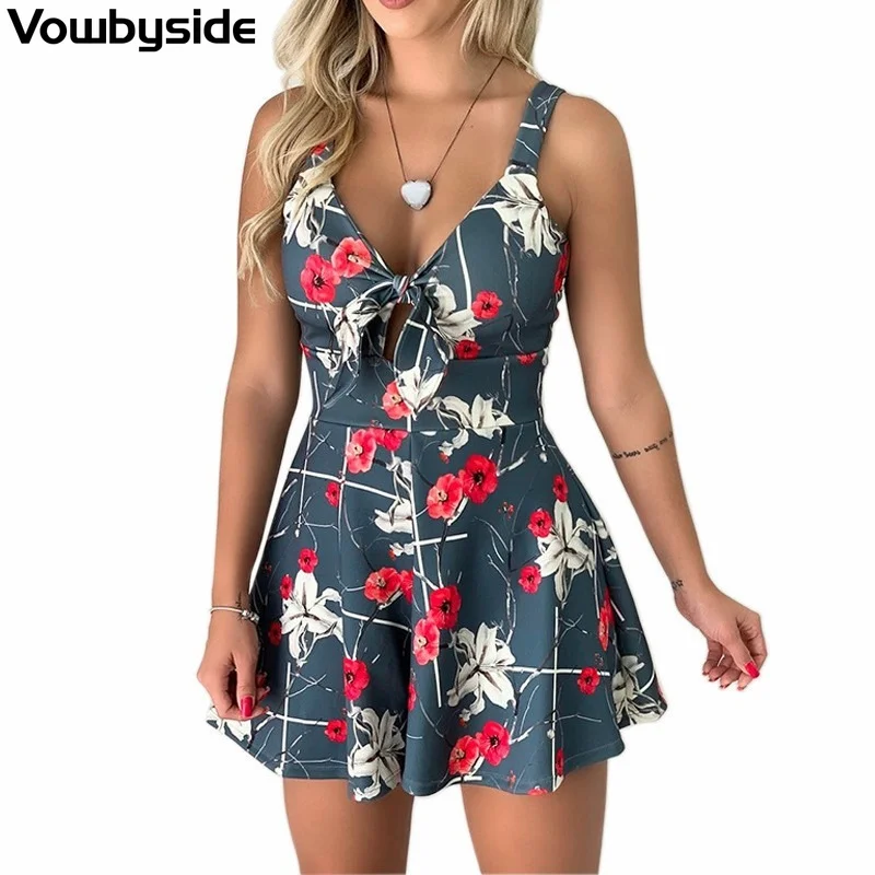 Summer Printed Pattern Casual Fashion Women's Jumpsuit Sleeveless Spaghetti Strap Rompers