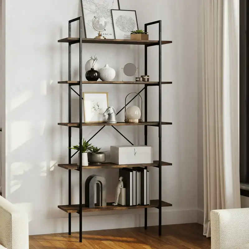 

Etagere Bookshelf - 5-Tier Freestanding Bookcase, Brown Book Storage Book Rack Cube Shelf Book Shelf Furniture