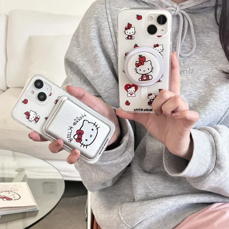 Милый магнитный кошелек Sanrio Hello Kitty чехол Magsafe с беспроводной зарядкой для iPhone 16 15
