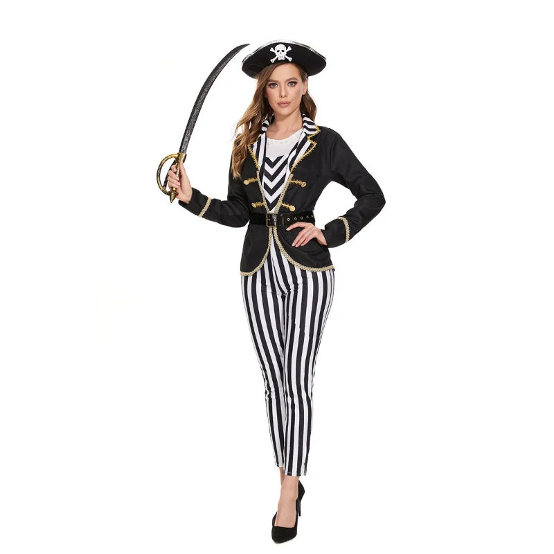 

New Aldult Pirates of the Caribbean Costume Halloween Game Role Pirates Jack Captain Cosplay Fancy Party Dress