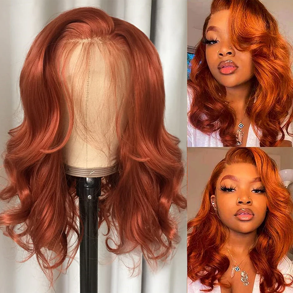 Ginger Brown Short Bob Wigs For Women Human Hair 13x4 Body Wave HD Transparent Lace Front Human Hair Wigs 4X4 Lace Closure Wig