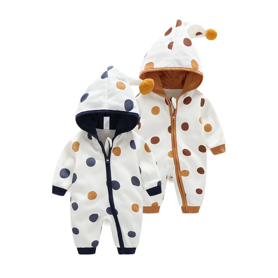 

Baby Unisex Clothes Baby Girl Romper 2022 New Double Zipper Print Polka Dot Jumpsuit Double Layer Thick Pajamas