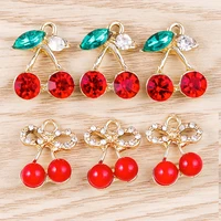 10pcs elegant crystal fruit cherry charms for jewelry making girls cute drop earrings pendants necklaces diy crafts accessories