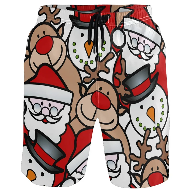 

3D Christmas Tree Xmas Reindeer Printed Snowflake Santa Claus Short Pants y2k Board Shorts Summer Swimsuit Cool Surf Swim Trunks