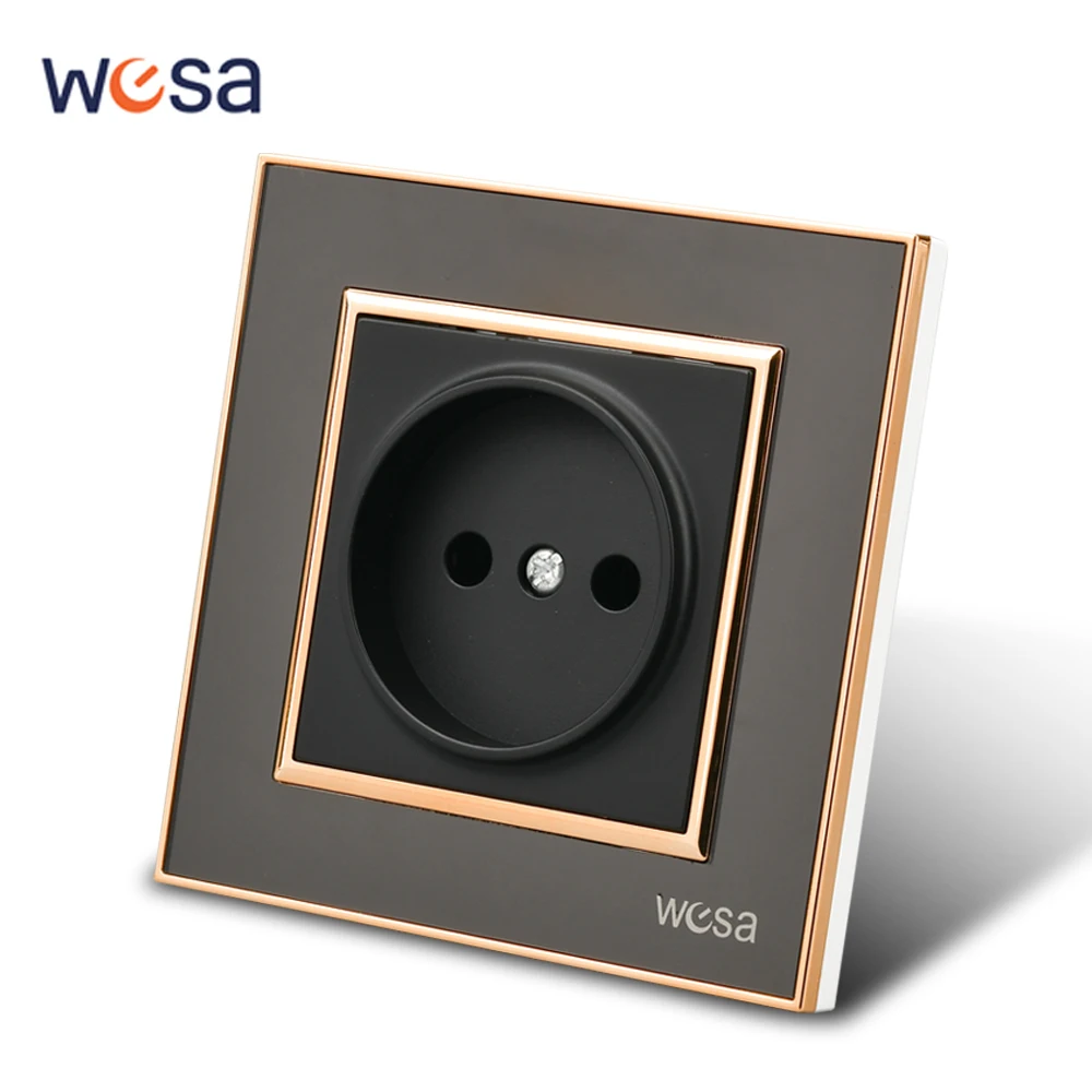 

Европейская стандартная зеркальная акриловая настенная розетка WESA, черная огнестойкая панельная электрическая розетка 16 А, электрическая розетка без стандартного заземления