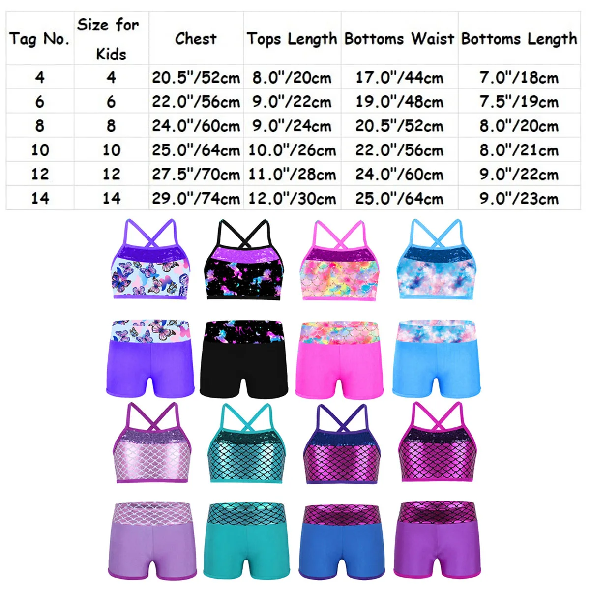 Детский Эластичный однотонный комплект TiaoBug из топа без рукавов и шортов для