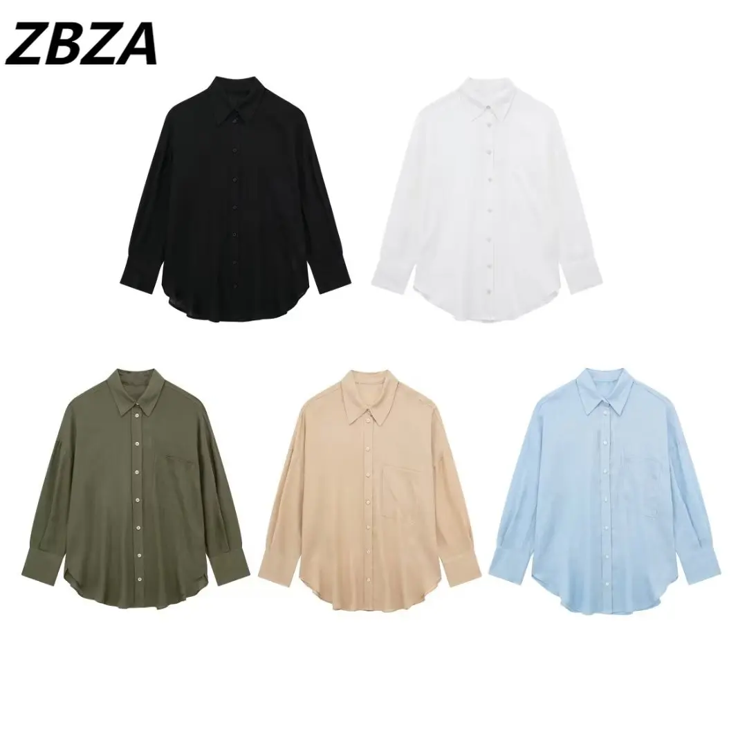 

ZBZA Women 2023 New Fashion Multicoloured Pure Flax Blouses Vintage Long Sleeve Button-up Female Shirts Chic Tops