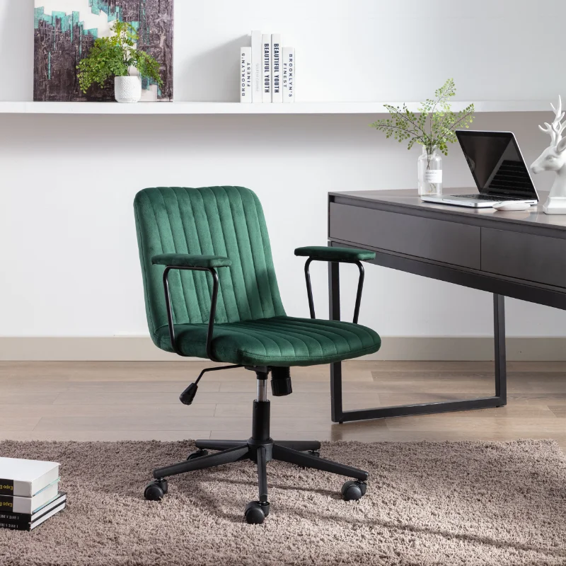 

Mid-Back Desk Chair\ Velvet Executive Swivel Office Chair with Black Frame \ Swivel Arm Chair for Home Office(Green)