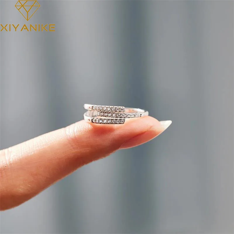 

XIYANIKE Sweet Bling Three Layers Zircon Cuff Rings For Women Girl Korean Fashion New Jewelry Ladies Gift Party anillos mujer
