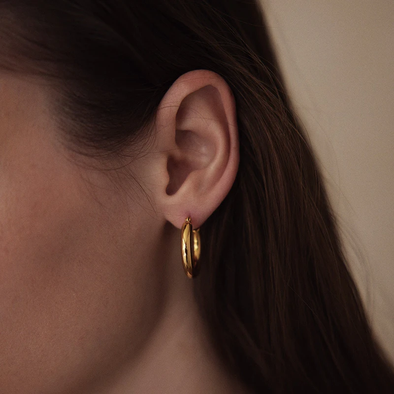 

Stainless Steel Gold Tone Women Chunky Hoops Earrings Gift Fashion Jewelry Stainless Wives Round Smooth Thick Hoop 24mm earring