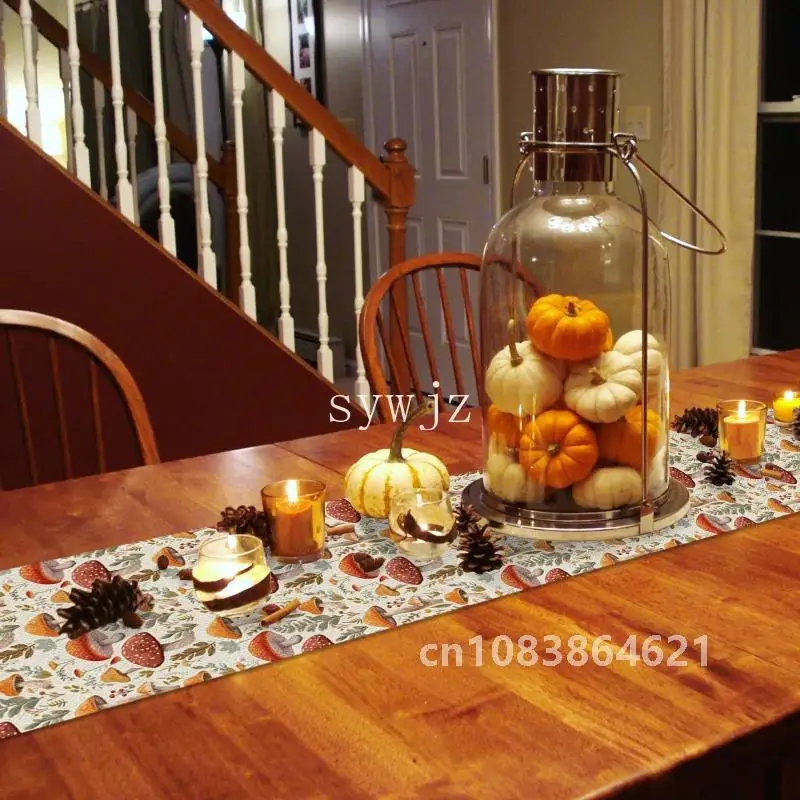 Осенние грибы растения листья ретро скатерть хлопок лен декор для свадебного